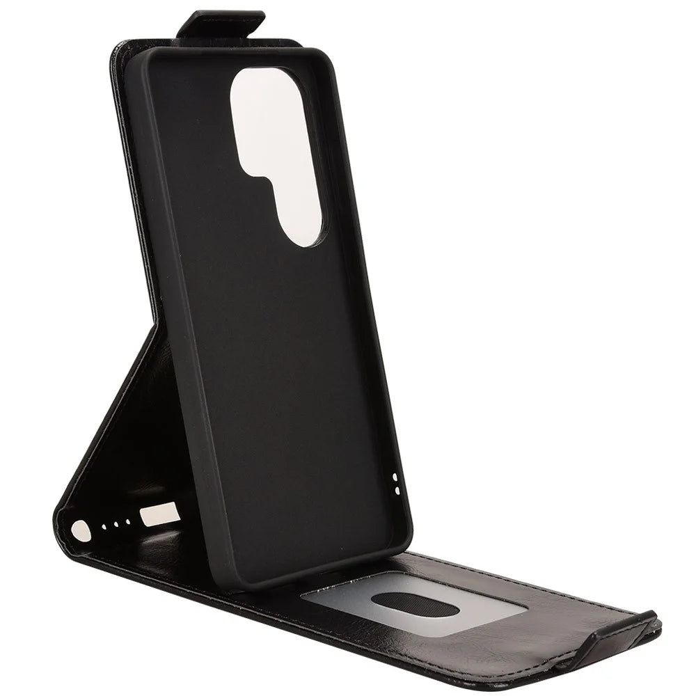 For Samsung Galaxy S26 Ultra Stand Case Magnetic Clasp Vertical Flip Leather Phone Cover with Card Holder - Black - 2