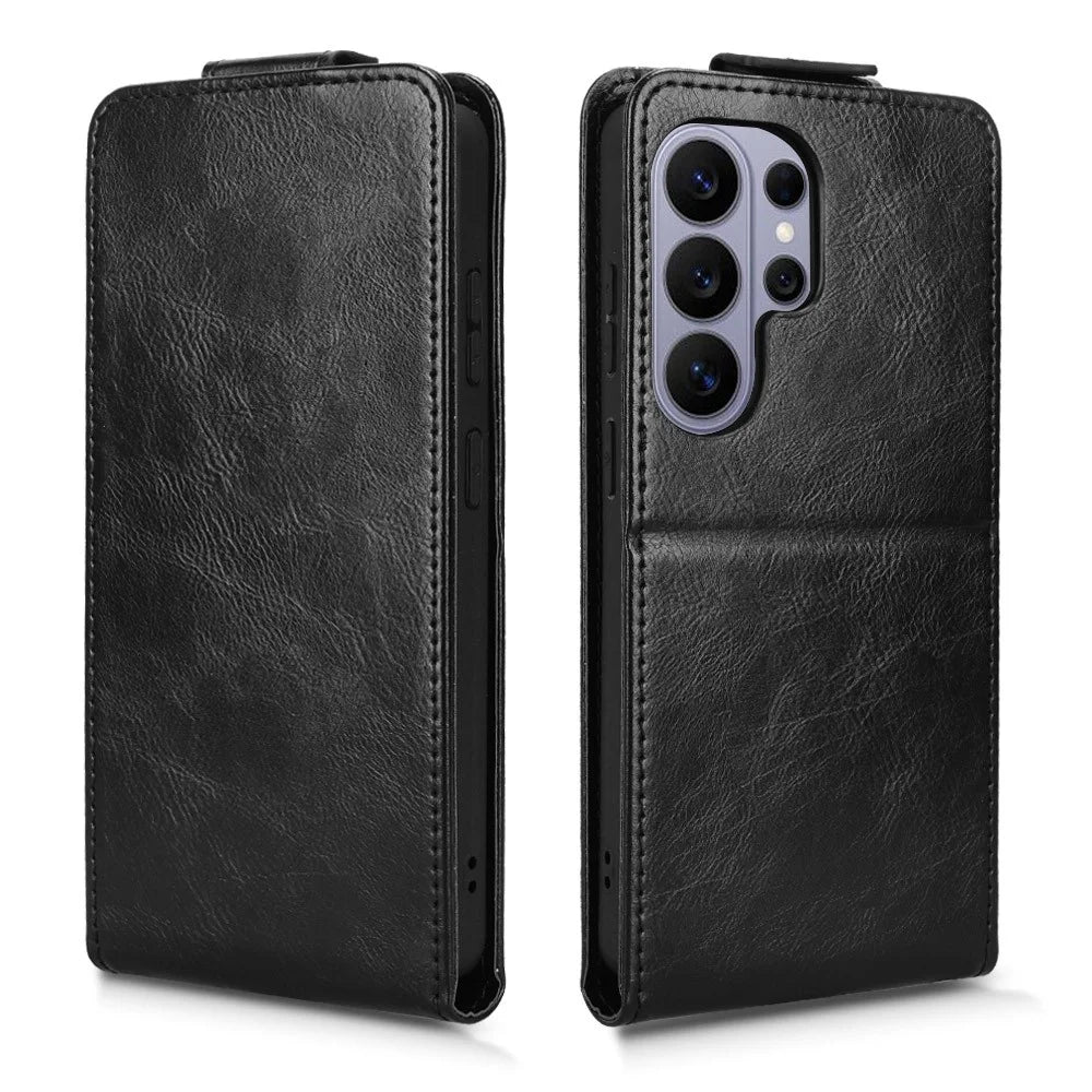 For Samsung Galaxy S26 Ultra Stand Case Magnetic Clasp Vertical Flip Leather Phone Cover with Card Holder - Black - 5