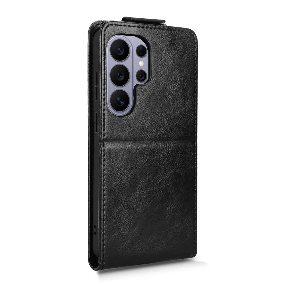 For Samsung Galaxy S26 Ultra Stand Case Magnetic Clasp Vertical Flip Leather Phone Cover with Card Holder - Black - 7