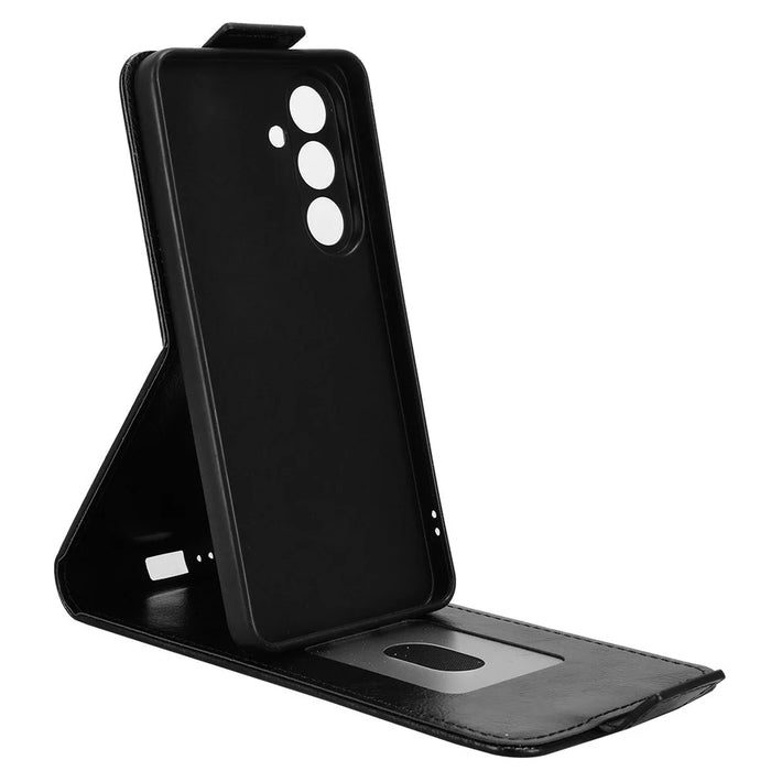 For Samsung Galaxy S26 Stand Case Magnetic Clasp Vertical Flip Leather Phone Cover with Card Holder - Black - 2