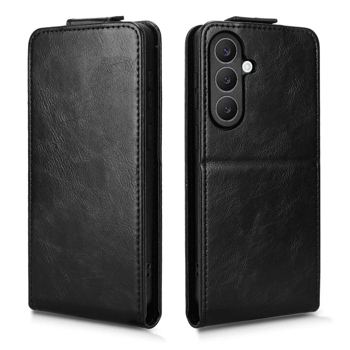 For Samsung Galaxy S26 Stand Case Magnetic Clasp Vertical Flip Leather Phone Cover with Card Holder - Black - 5