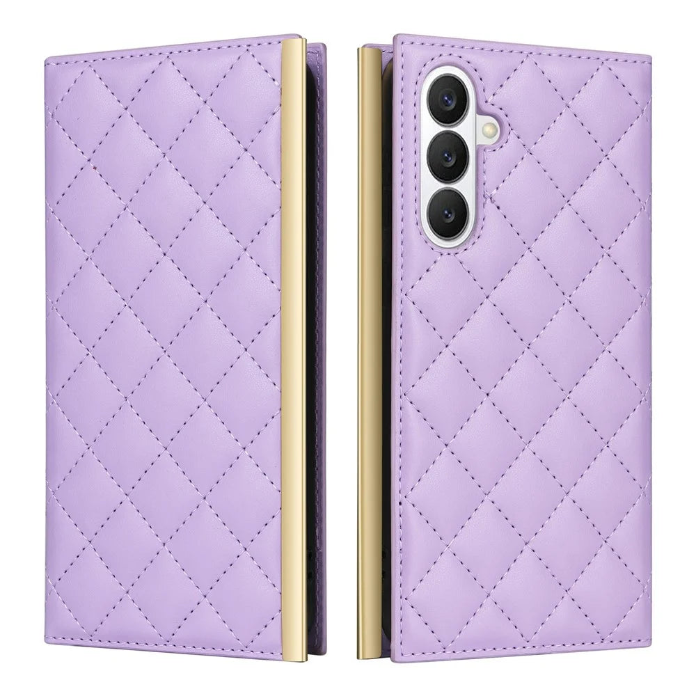 For Samsung Galaxy S26+ Case Suction Cup PU Leather Wallet Phone Cover with Straps - Purple - 1