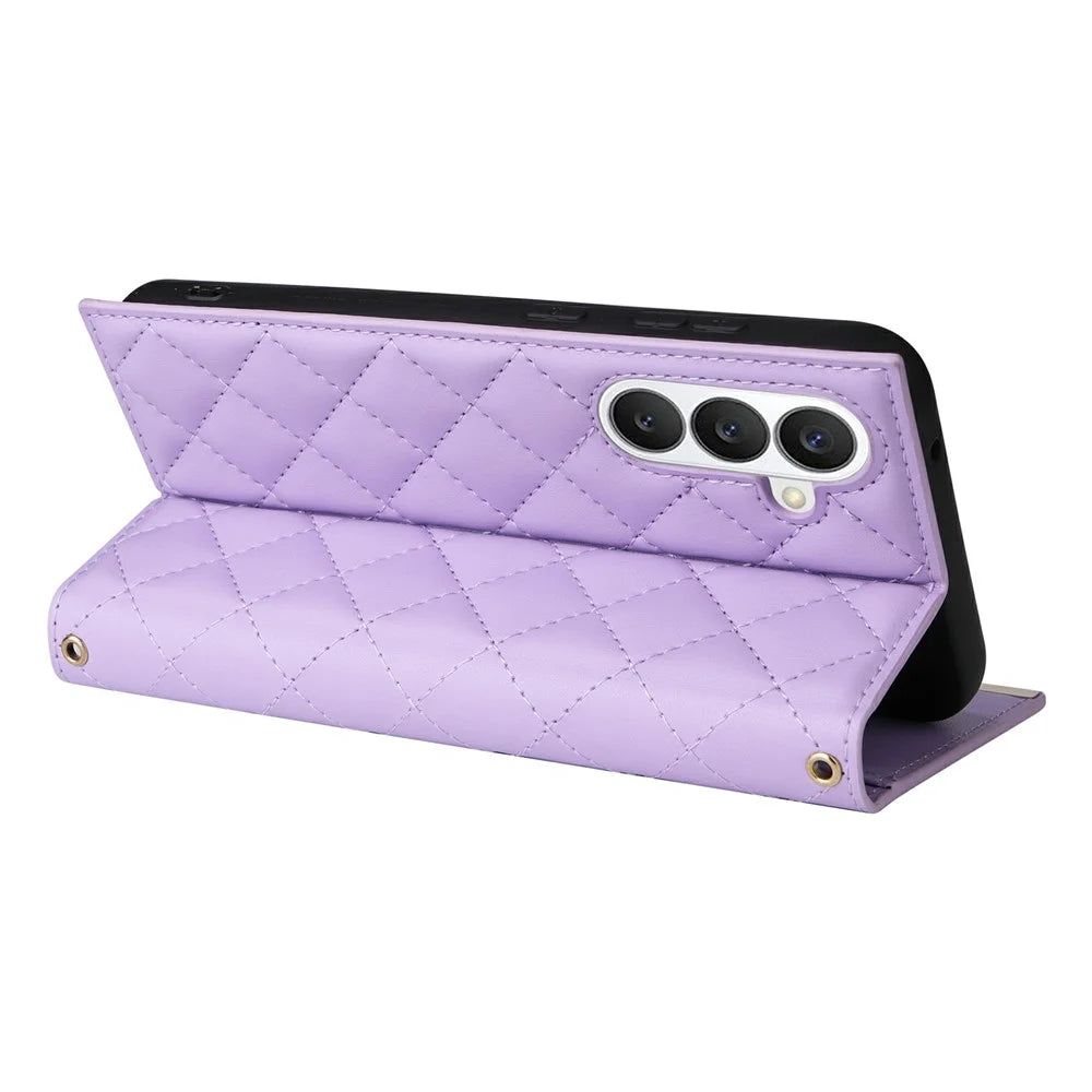 For Samsung Galaxy S26+ Case Suction Cup PU Leather Wallet Phone Cover with Straps - Purple - 4