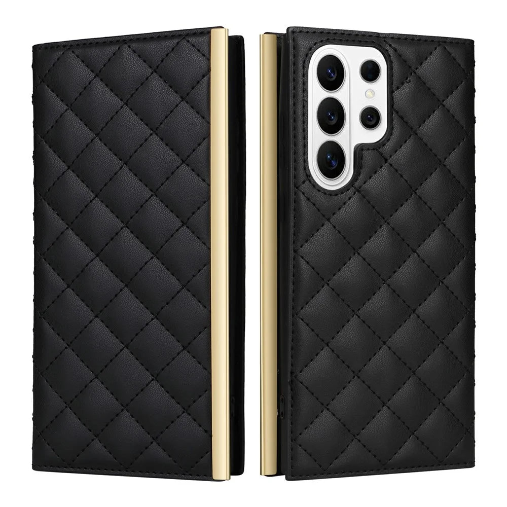 For Samsung Galaxy S26 Ultra Case Suction Cup PU Leather Wallet Phone Cover with Straps - Black - 1