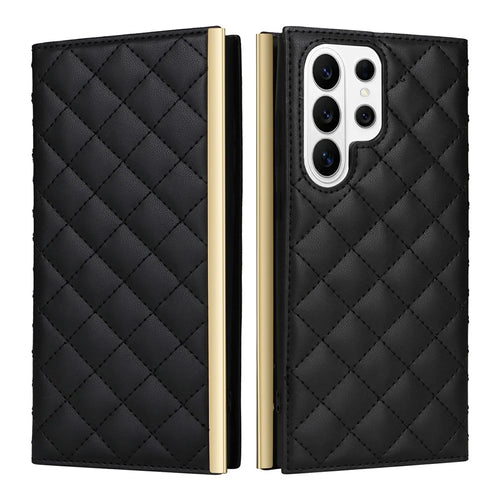For Samsung Galaxy S26 Ultra Case Suction Cup PU Leather Wallet Phone Cover with Straps - Black - 1
