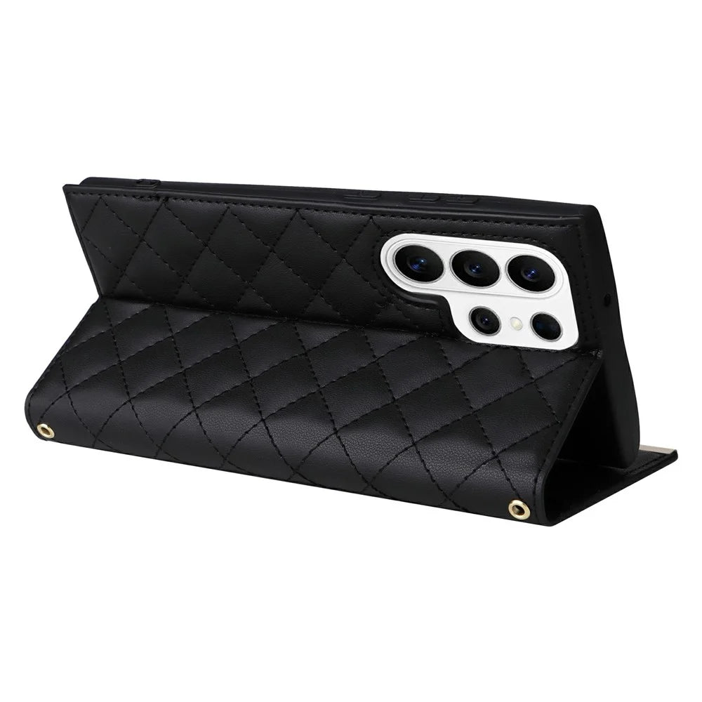 For Samsung Galaxy S26 Ultra Case Suction Cup PU Leather Wallet Phone Cover with Straps - Black - 4