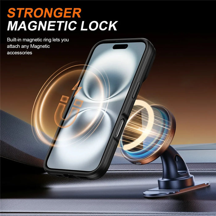 For iPhone 17 Case Magnetic Case Ring Kickstand Slide Camera Cover TPU PC Hybrid Phone Shell - Black - 5