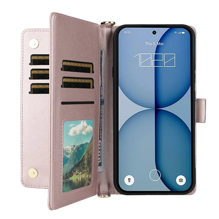 For Nothing Phone (4a) Leather Case Stand Wallet Phone Cover with Shoulder  /  Wrist Strap - Pink - 2
