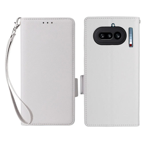Phone Case For Nothing Phone (4a) Litchi Texture Wallet Leather Phone Cover with Wrist Strap - White - 1