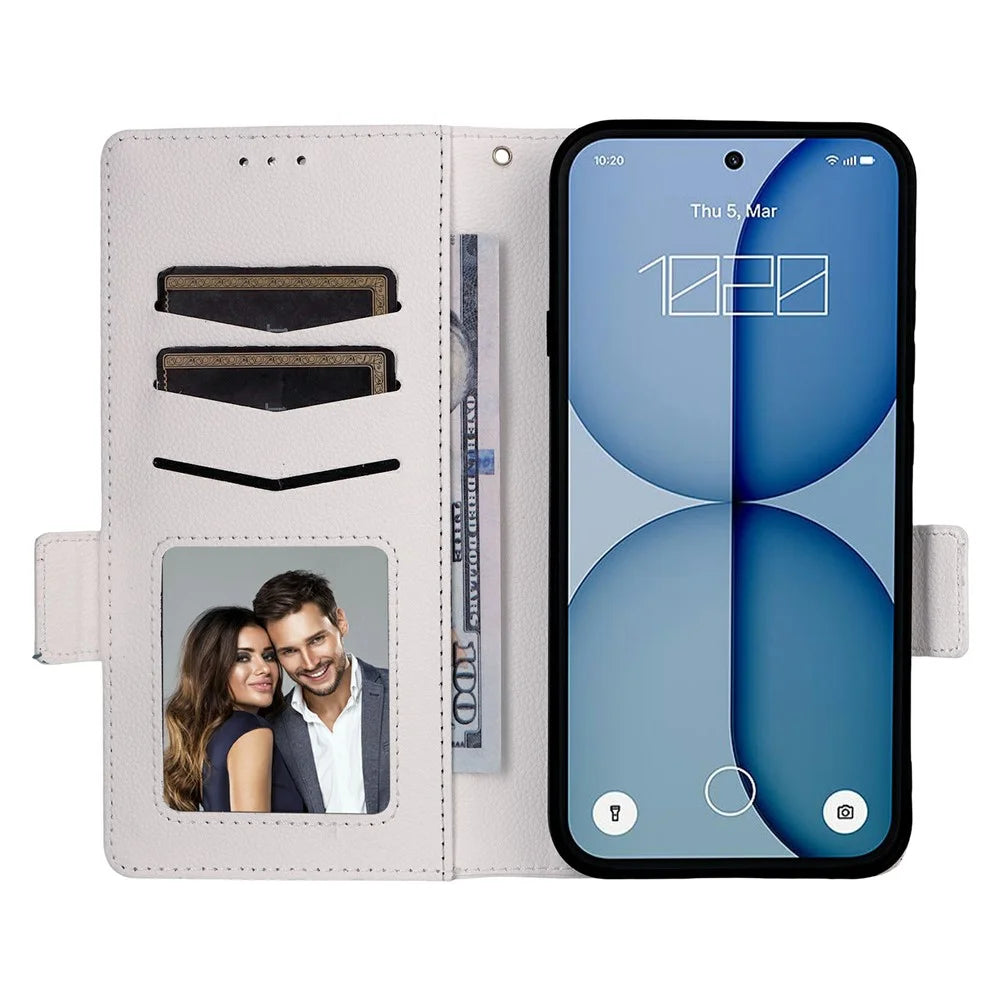 Phone Case For Nothing Phone (4a) Litchi Texture Wallet Leather Phone Cover with Wrist Strap - White - 2