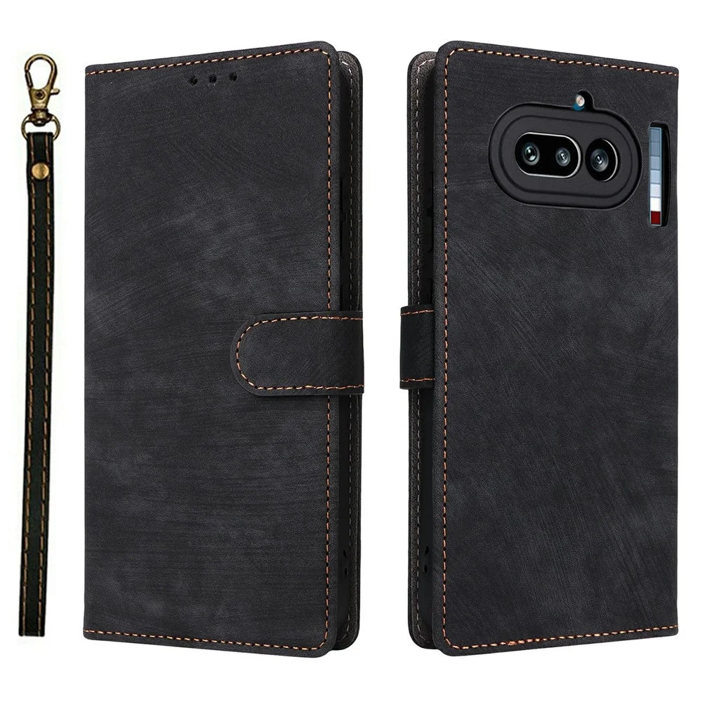 For Nothing Phone (4a) Case Wallet RFID Blocking PU Leather Phone Cover Stand with Strap - Black - 1