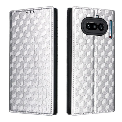 For Nothing Phone (4a) Lite 5G Case Wallet Rhombus Imprinted PU Leather Phone Cover - Silver - 1