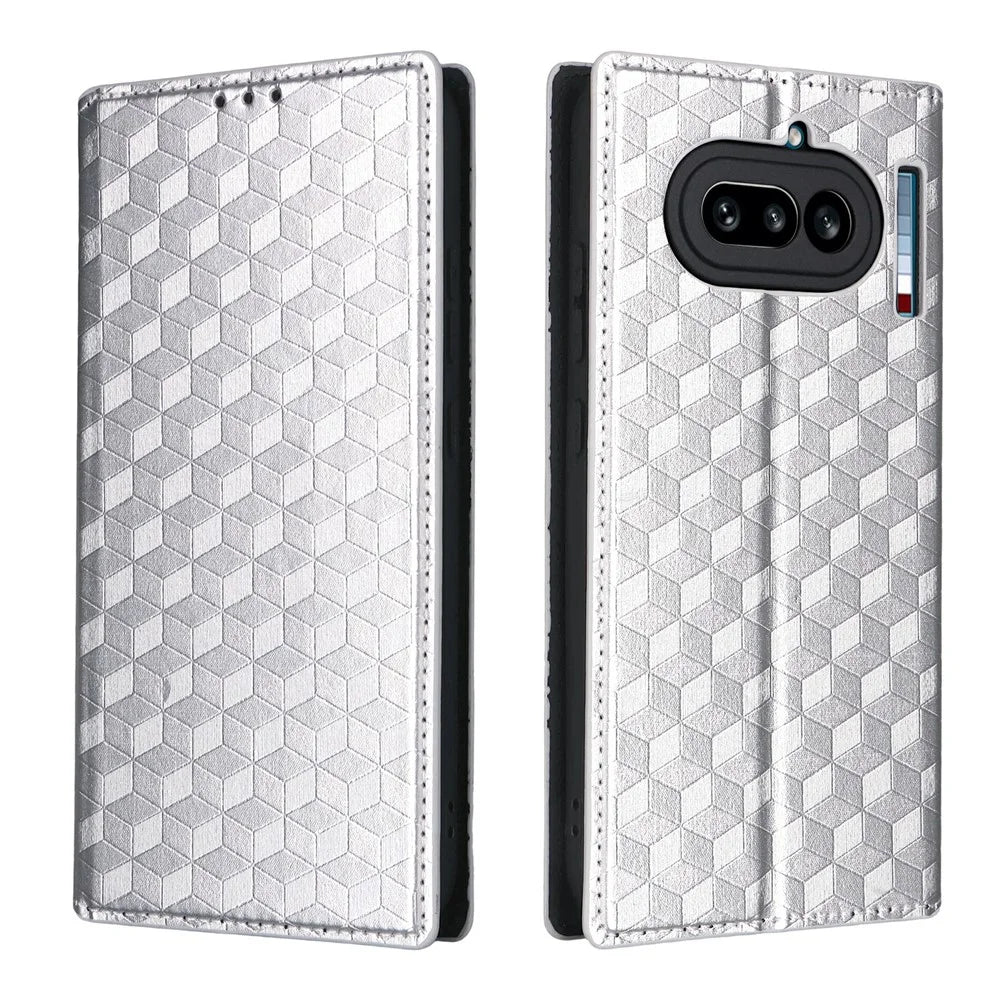 For Nothing Phone (4a) Lite 5G Case Wallet Rhombus Imprinted PU Leather Phone Cover - Silver - 1
