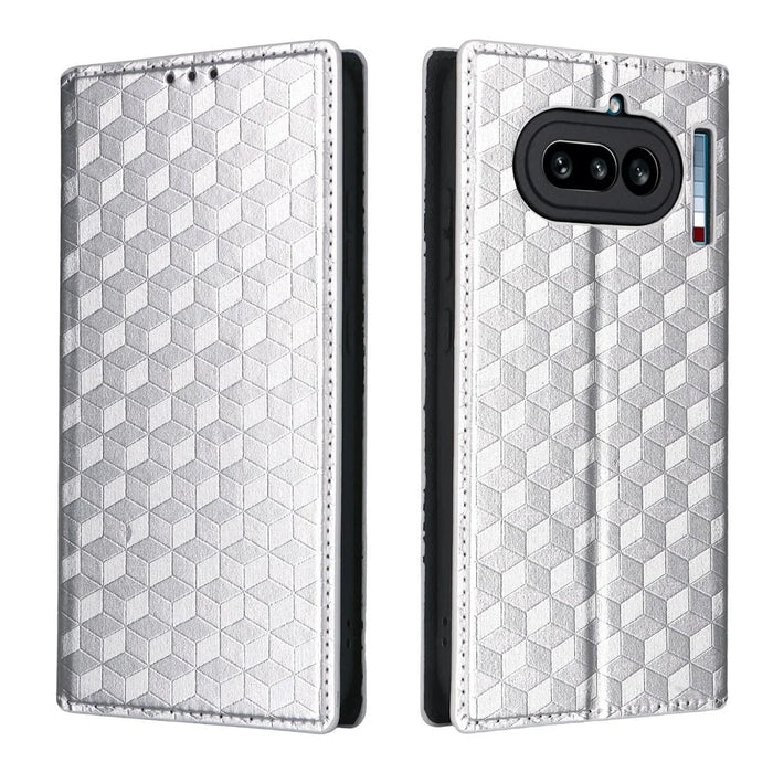 For Nothing Phone (4a) Lite 5G Case Wallet Rhombus Imprinted PU Leather Phone Cover - Silver - 1