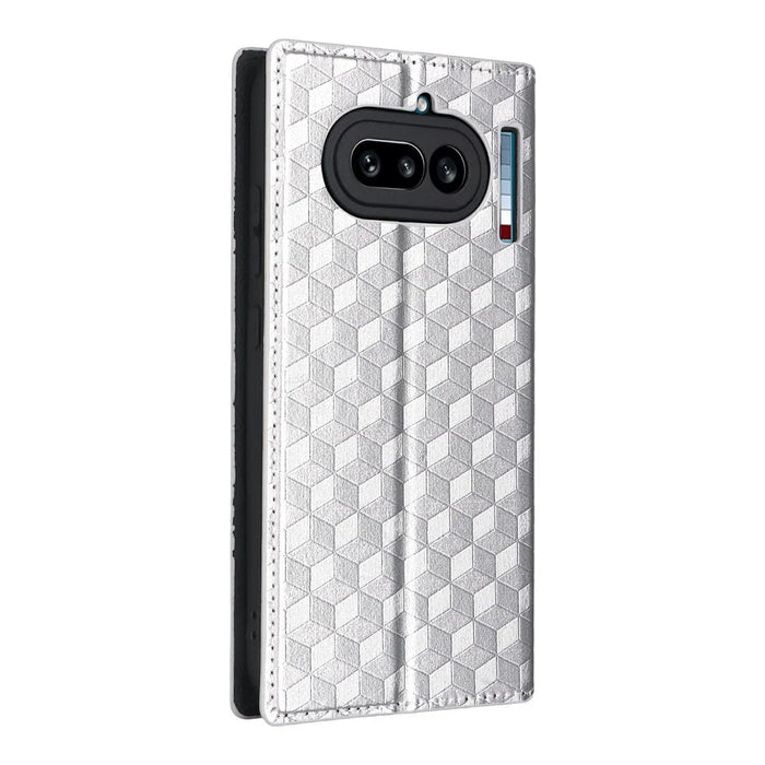 For Nothing Phone (4a) Lite 5G Case Wallet Rhombus Imprinted PU Leather Phone Cover - Silver - 7