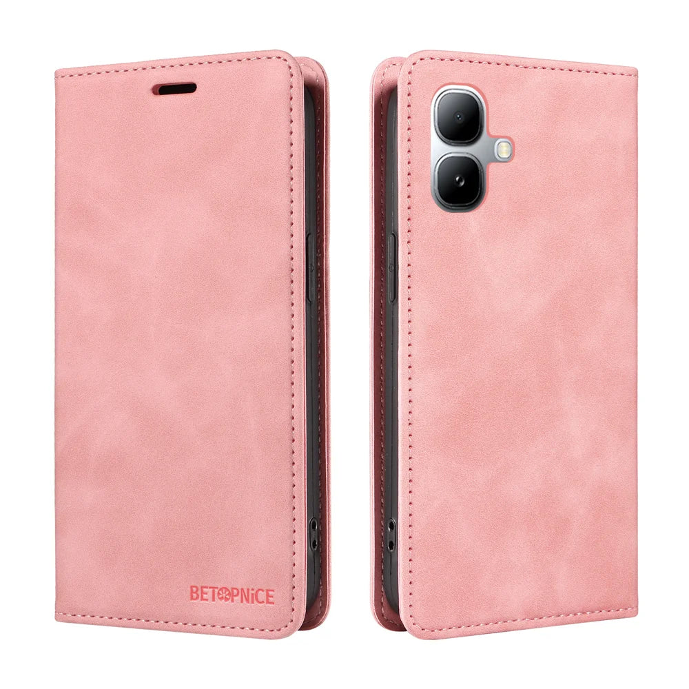 BETOPNICE For Infinix Smart 20 4G Case Magnetic Closure RFID Blocking Wallet Stand Leather Phone Cover - Pink - 2