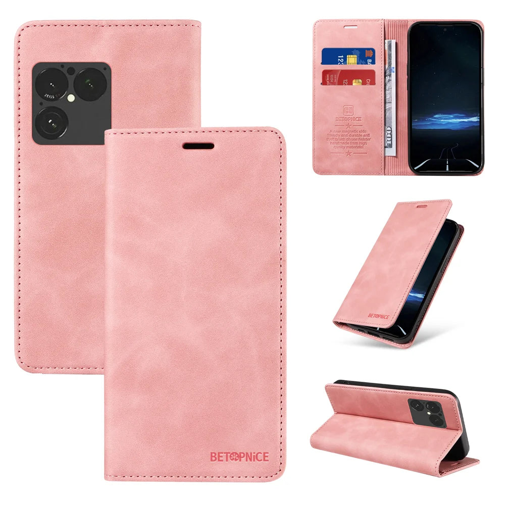 BETOPNICE For Sony Xperia 1 VIII Case Magnetic Closure RFID Blocking Wallet Stand Leather Phone Cover - Pink - 3