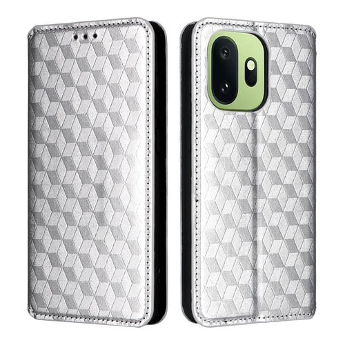 For OnePlus 15T 5G Case Wallet Rhombus Imprinted PU Leather Phone Cover - Silver - 1