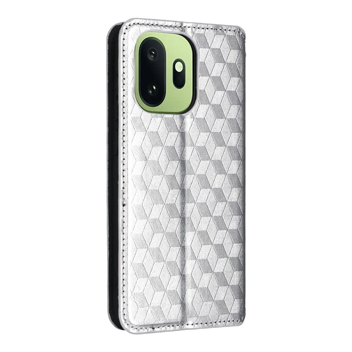 For OnePlus 15T 5G Case Wallet Rhombus Imprinted PU Leather Phone Cover - Silver - 7