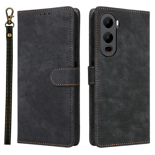 For itel City 200 Case Wallet RFID Blocking PU Leather Phone Cover Stand with Strap - Black - 1
