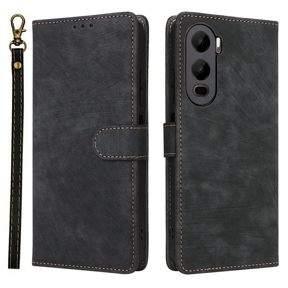 For itel City 200 Case Wallet RFID Blocking PU Leather Phone Cover Stand with Strap - Black - 1