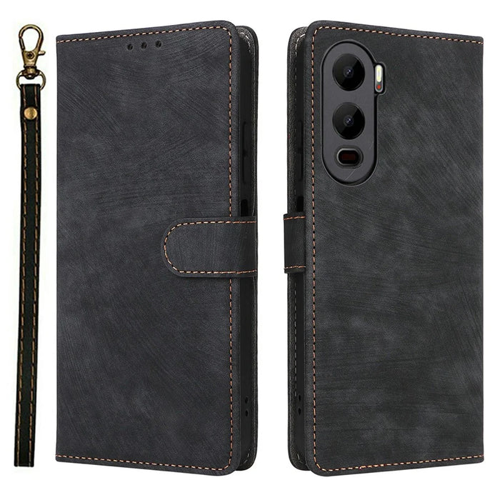 For itel City 200 Case Wallet RFID Blocking PU Leather Phone Cover Stand with Strap - Black - 1