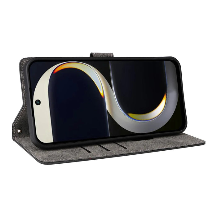 For itel City 200 Case Wallet RFID Blocking PU Leather Phone Cover Stand with Strap - Black - 4