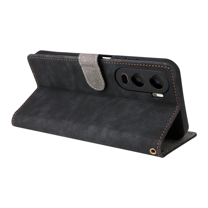 For itel City 200 Case Wallet RFID Blocking PU Leather Phone Cover Stand with Strap - Black - 5