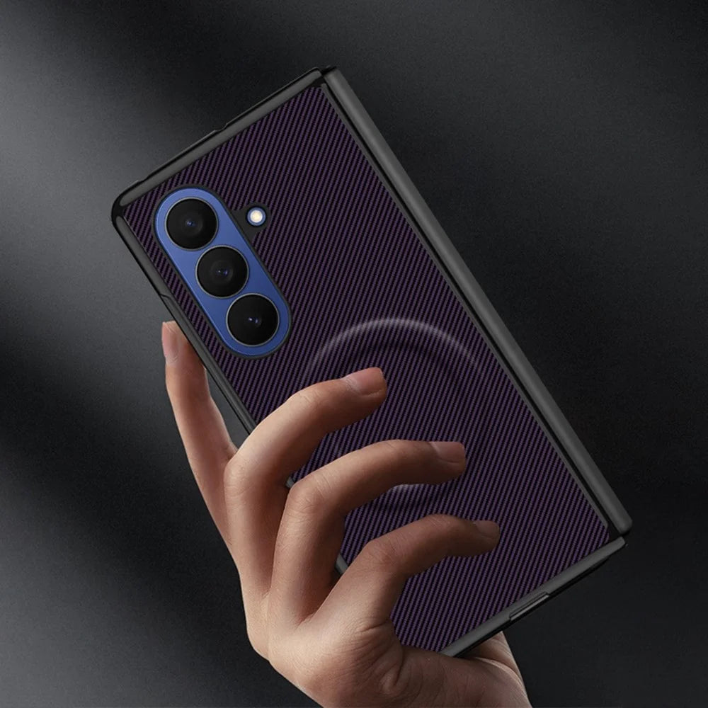 For Samsung Galaxy Z Fold7 5G Foldable Magnetic Case Aramid Fiber Texture PU Leather TPU PC Protective Cover - Purple - 2