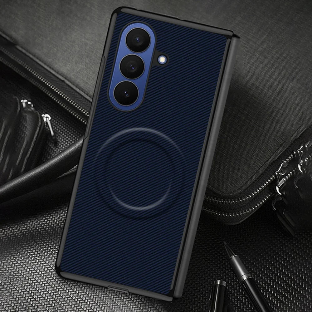 For Samsung Galaxy Z Fold7 5G Foldable Magnetic Case Aramid Fiber Texture PU Leather TPU PC Protective Cover - Purple - 3
