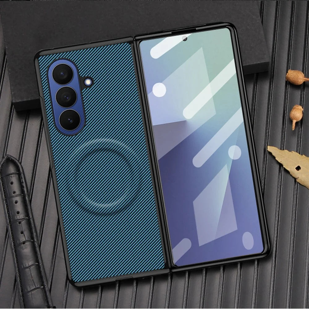 For Samsung Galaxy Z Fold7 5G Foldable Magnetic Case Aramid Fiber Texture PU Leather TPU PC Protective Cover - Purple - 4