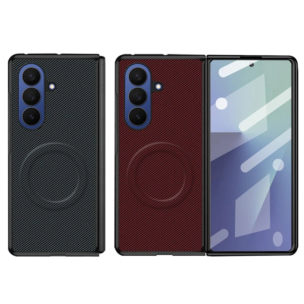 For Samsung Galaxy Z Fold7 5G Foldable Magnetic Case Aramid Fiber Texture PU Leather TPU PC Protective Cover - Purple - 5