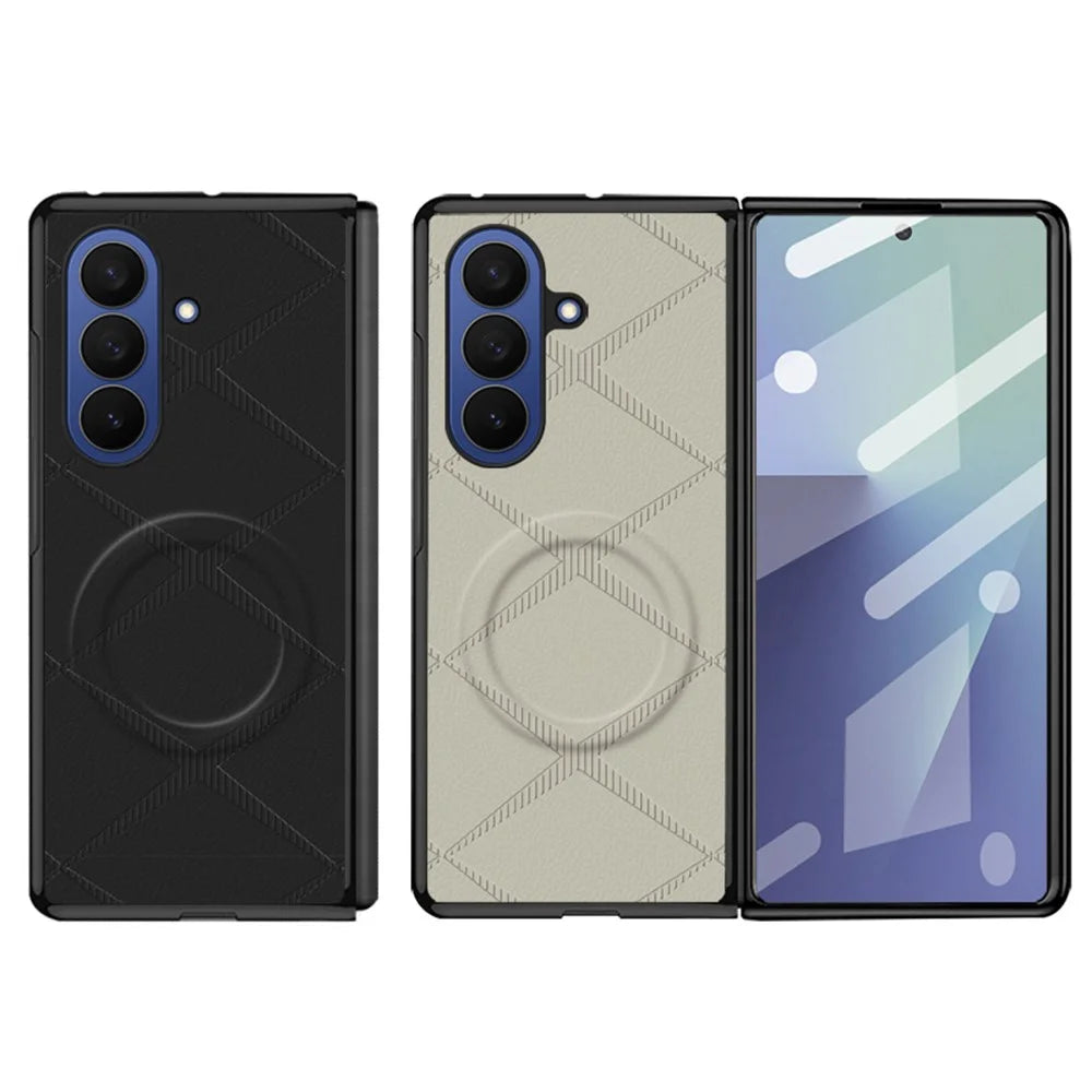 For Samsung Galaxy Z Fold7 5G Foldable Magnetic Case X-Patterned PU Leather PC Anti-Drop Phone Cover - Green - 5