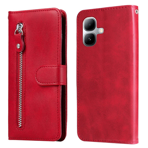 For Infinix Smart 20 4G PU Leather Cases with Zipper Pocket Wallet Phone Cover Stand - Red - 1