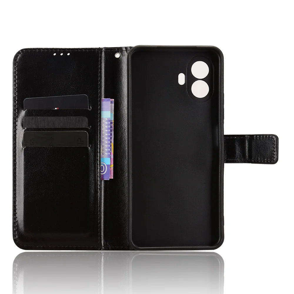 For TCL K70 SE 4G PU Leather Case with Strap Crazy Horse Texture Phone Wallet Cover - Black - 4
