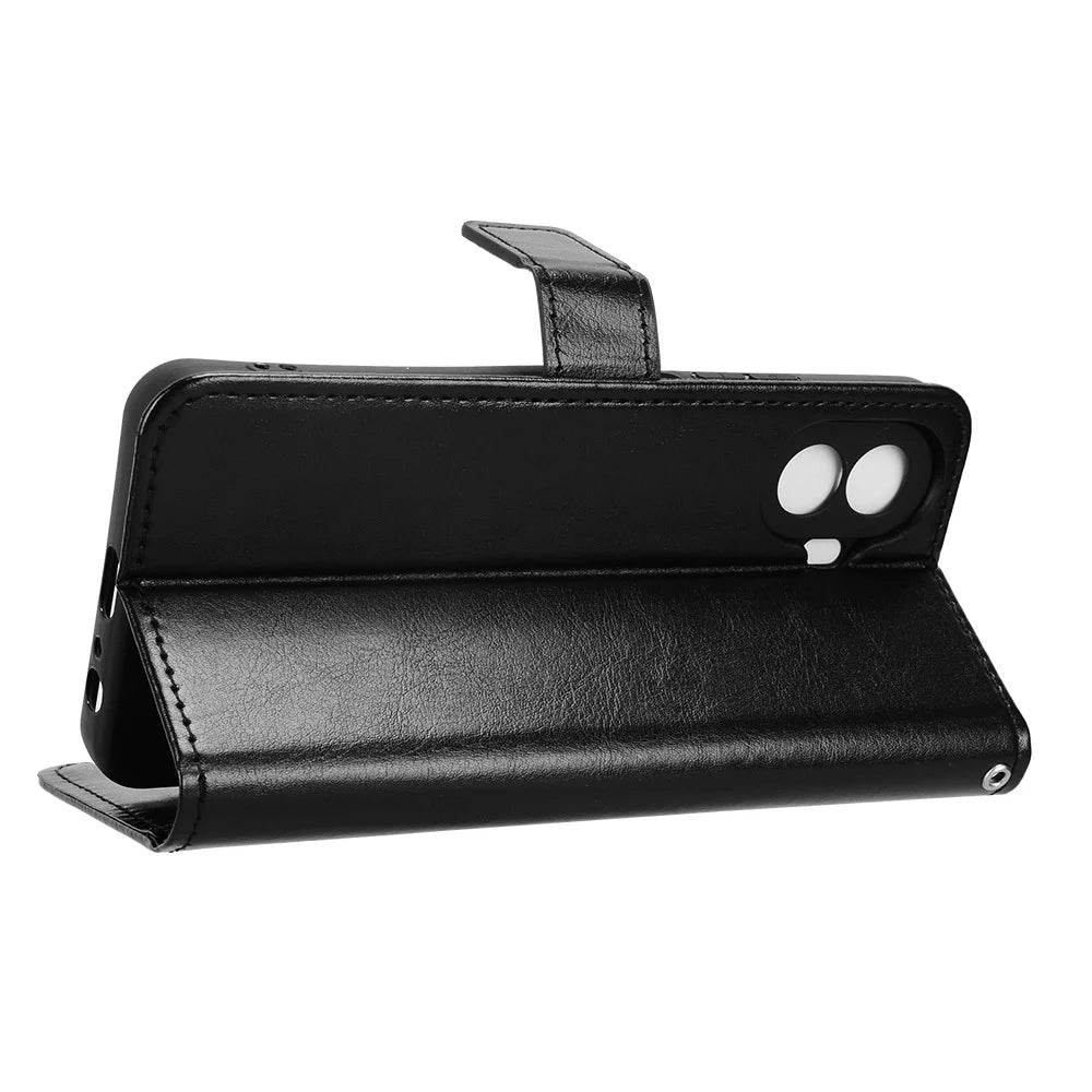 For TCL K70 SE 4G PU Leather Case with Strap Crazy Horse Texture Phone Wallet Cover - Black - 6