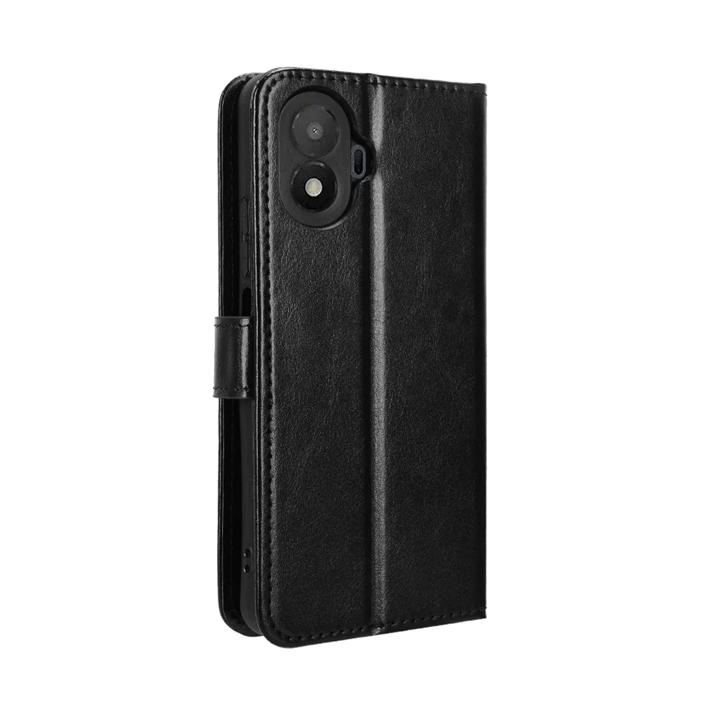 For TCL K70 SE 4G PU Leather Case with Strap Crazy Horse Texture Phone Wallet Cover - Black - 7