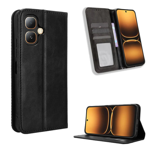 For Infinix Smart 20 4G Leather Case Wallet Stand Retro Texture Phone Cover - Black - 1