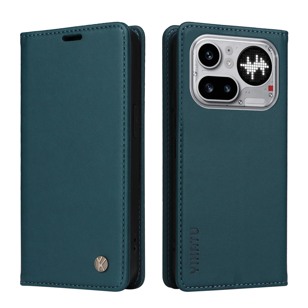 YIKATU For Nothing Phone (4a) Pro YK-001 Phone Cases Magnetic Closure PU Leather Mobile Cover - Green - 1