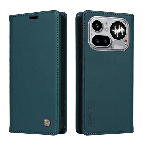 YIKATU For Nothing Phone (4a) Pro YK-001 Phone Cases Magnetic Closure PU Leather Mobile Cover - Green - 1