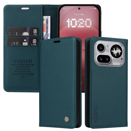 YIKATU For Nothing Phone (4a) Pro YK-001 Phone Cases Magnetic Closure PU Leather Mobile Cover - Green - 2