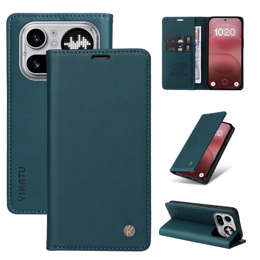 YIKATU For Nothing Phone (4a) Pro YK-001 Phone Cases Magnetic Closure PU Leather Mobile Cover - Green - 3
