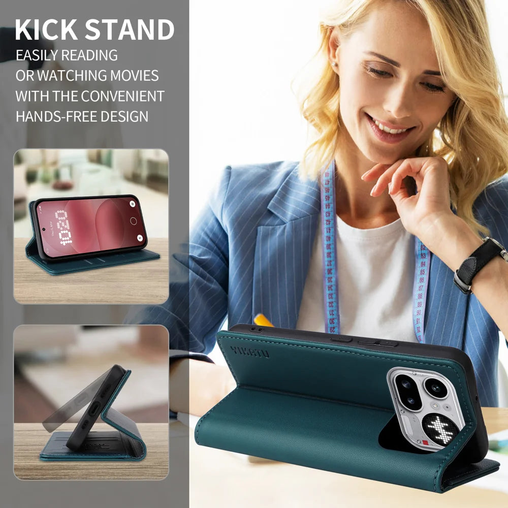 YIKATU For Nothing Phone (4a) Pro YK-001 Phone Cases Magnetic Closure PU Leather Mobile Cover - Green - 4