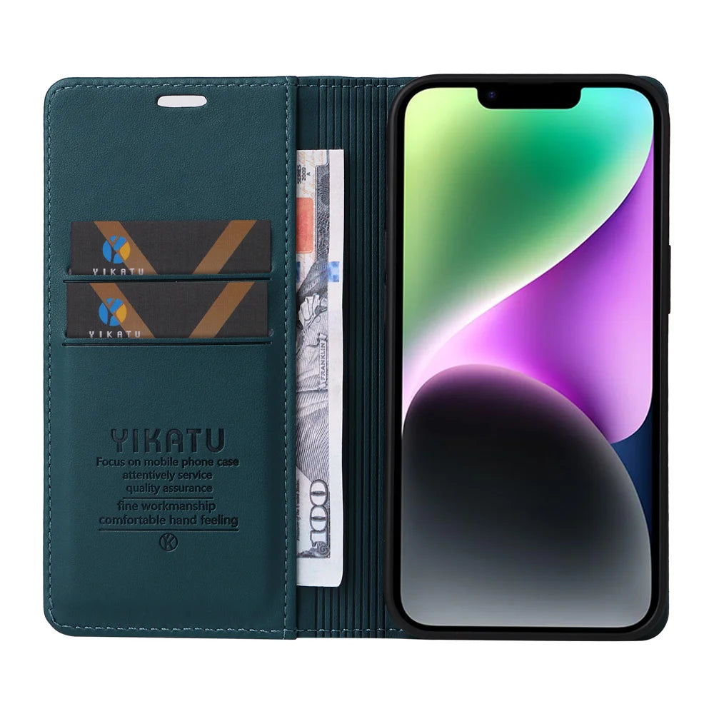 YIKATU For Nothing Phone (4a) Pro YK-001 Phone Cases Magnetic Closure PU Leather Mobile Cover - Green - 7