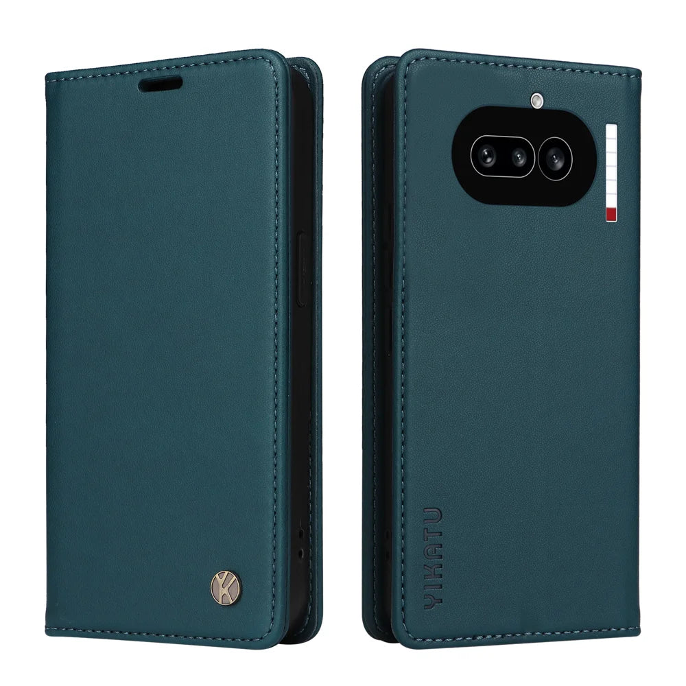 YIKATU For Nothing Phone (4a) YK-001 Phone Cases Magnetic Closure PU Leather Mobile Cover - Green - 1