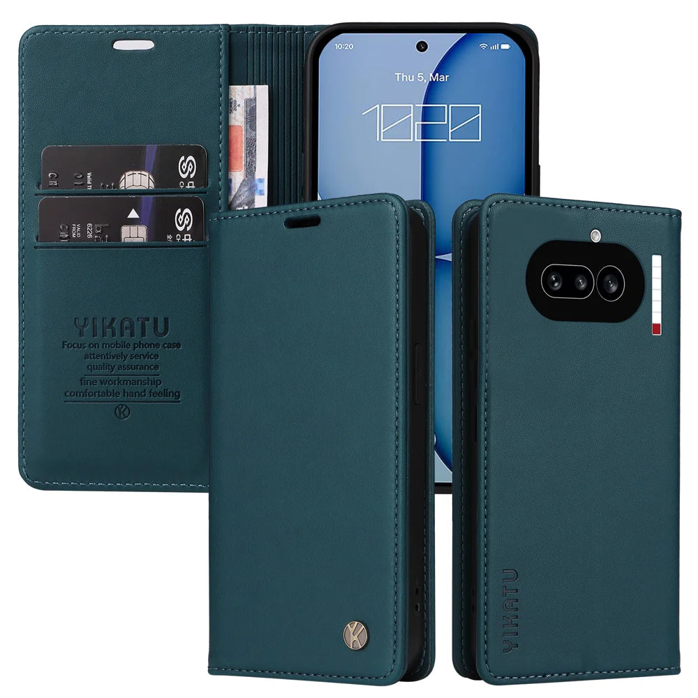 YIKATU For Nothing Phone (4a) YK-001 Phone Cases Magnetic Closure PU Leather Mobile Cover - Green - 2