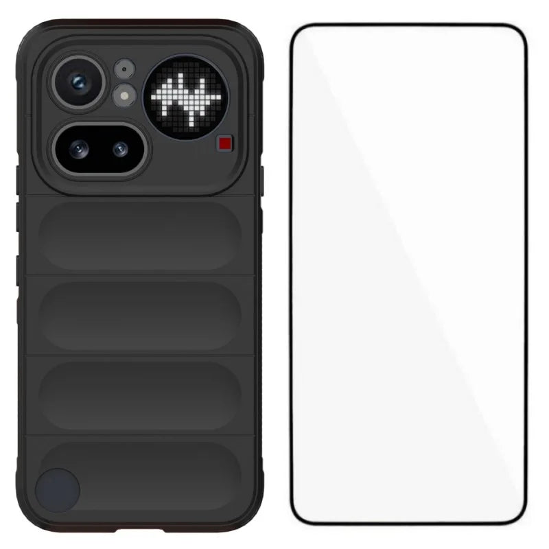 WANLONFENG For Nothing Phone (4a) Pro TPU Case HD Series Anti Slip Phone Cover with Tempered Glass - Black - 1