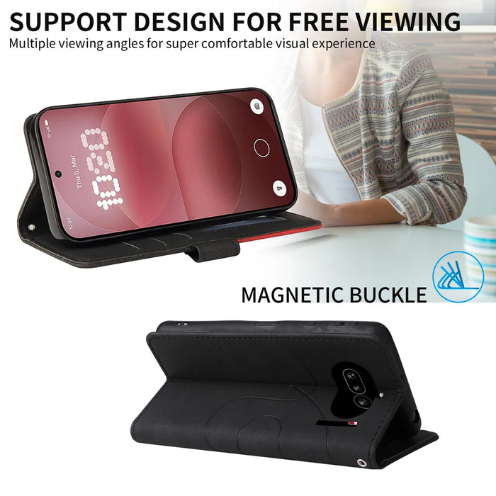 For Nothing Phone (4a) Leather Phone Case Stand Wallet with Bi-colour Splicing Design - Black - 2