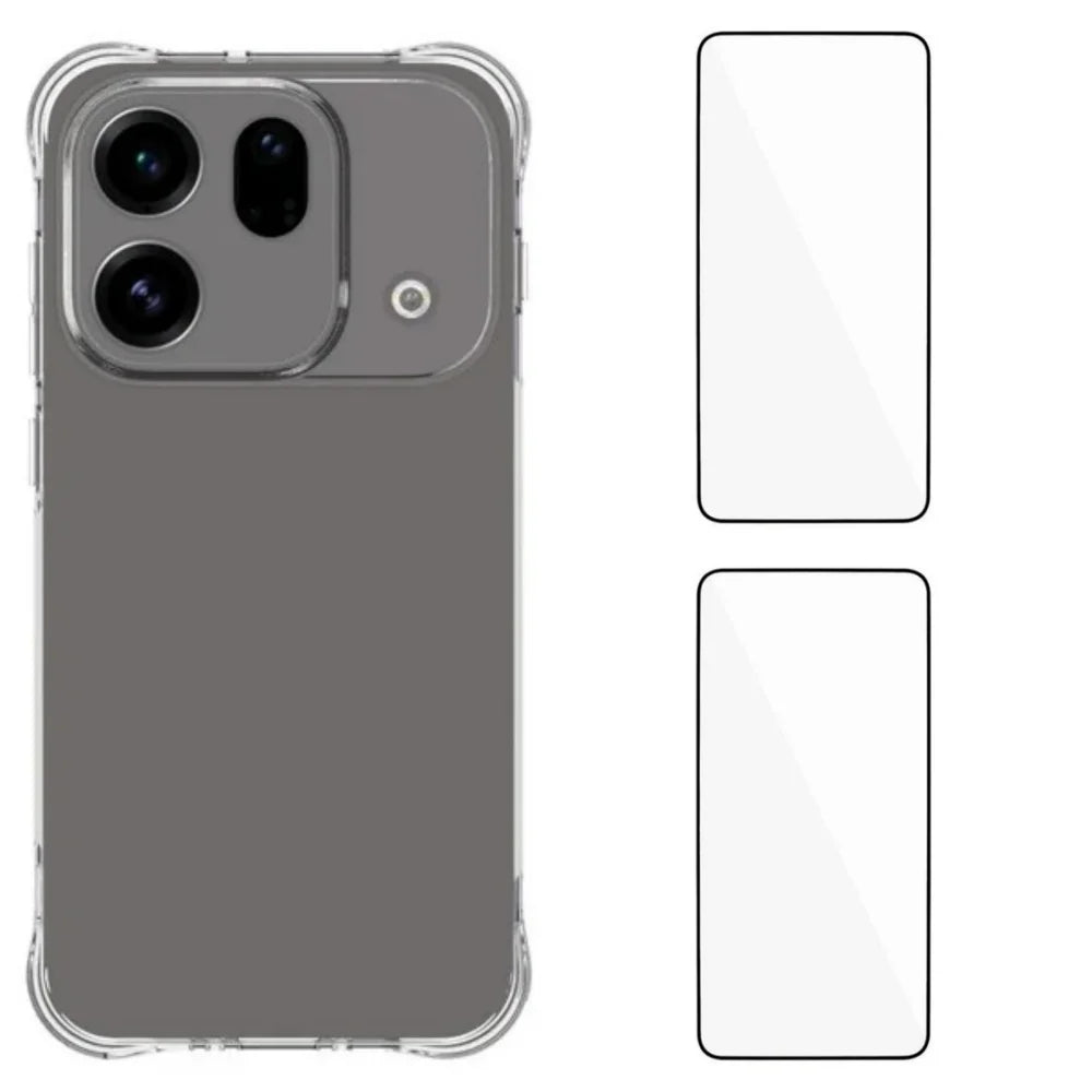 WANLONFENG For Oppo Find X9s Pro 5G WL2 Series TPU Case 2.0mm Phone Cover with 2Pcs Tempered Glass Films - Transparent - 1