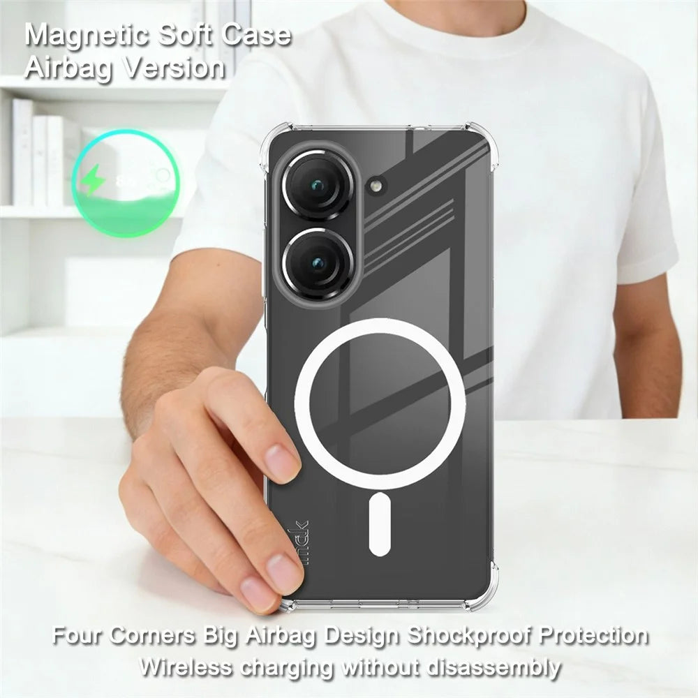 IMAK Magnetic Case for Asus Zenfone 9 5G  /  10 5G Airbag Shockproof Protection TPU Phone Cover - Transparent - 3